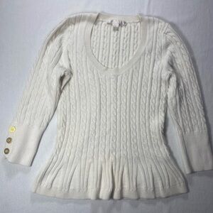 Boston Proper Cream V-Neck Cable Knit Sweater